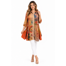 Red Multi Floral Button High Low Wide Tunic Shirt KX25028