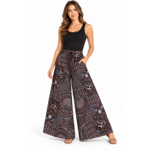Cotton Floral Artwork Wide Leg Palazzo Pant LF137
