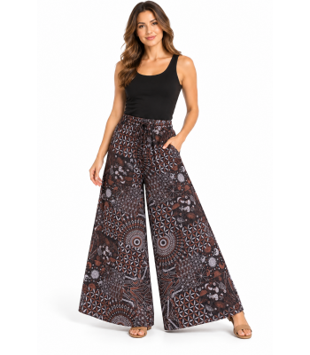 Cotton Floral Artwork Wide Leg Palazzo Pant LF137