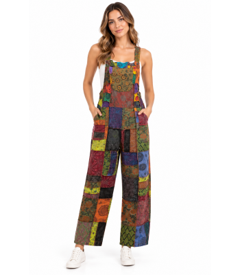 Cotton Multi Color Patchwork Himalaya Festival Overall Jumpsuit LF523