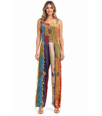 Cotton Emb Hobo Fringe Overall Jumpsuit LF524