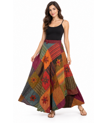 Cotton Multi Flower Embroidery Festival Warp Around  Skirts LF537