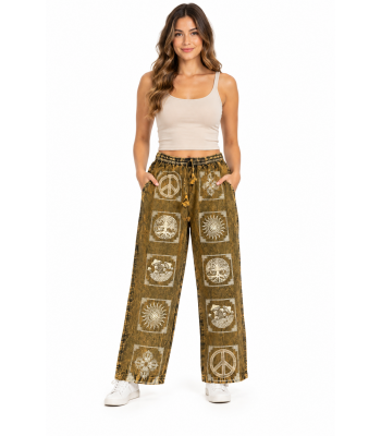 Cotton Multi Green Block Artwork Wellness Pant NC47