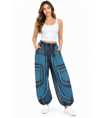Cotton Blue wave Teal Floral Box Pant NC54