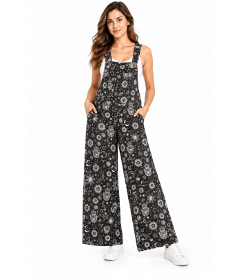 Cotton Sun Moon Galaxy Black and White Overall NC66