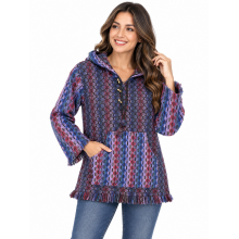 Cotton Knit  Purple Multi Hooded Pullover R25791