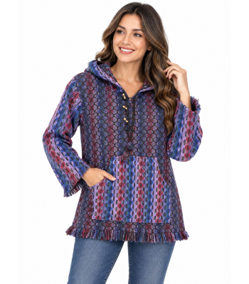 Cotton Knit  Purple Multi Hooded Pullover R25791