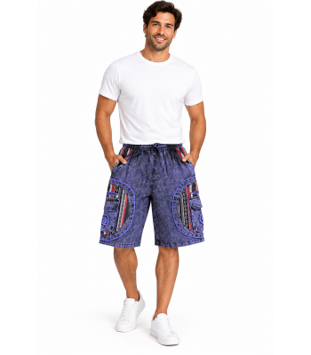 Cotton Denim Multi Patch Box Pocket Swirl Short R25795