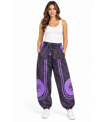 Cotton Patchwork Stonewashed Purple Tree of life Pant R25918