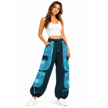 Cotton Multi Patchwork Blue Sea Swirl Sun Moon Pant R25925