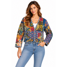 Cotton Patchwork Kantha Stiches Quilted Jacket R25945