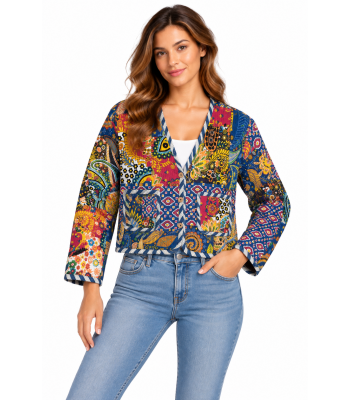 Cotton Patchwork Kantha Stiches Quilted Jacket R25945