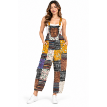 Cotton Patch work Elastic Back Tie Overall Jumpsuit R26003