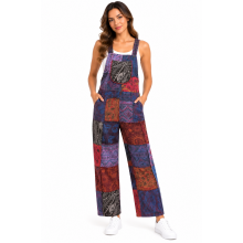 Cotton Colorful Patchwork Festive Overall Jumpsuit R26007