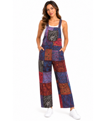 Cotton Colorful Patchwork Festive Overall Jumpsuit R26007