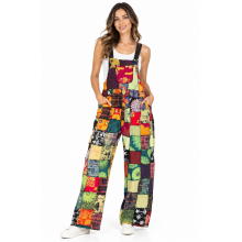 Cotton Multi Color Patchwork Holidays Jumpsuit Overall R26008