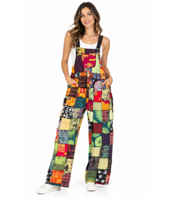 Cotton Multi Color Patchwork Holidays Jumpsuit Overall R26008