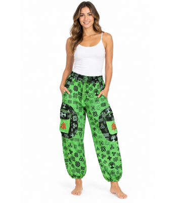 Cotton Multi Green Patch Pocket Celtic Star Yoga Pant R26013