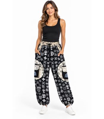 Cotton Black and White Patch pocket Celtic Star Yoga Pant R26015