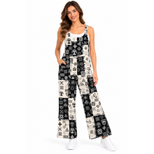 Cotton Black and White Multi Celtic Palazzo Overall Jumpsuit R26023