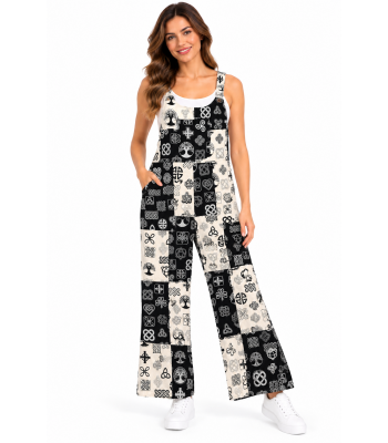 Cotton Black and White Multi Celtic Palazzo Overall Jumpsuit R26023