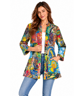 Cotton Kantha Stiches Quilted Open Front Reversal Jacket R26044