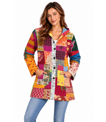 Cotton Hood Quilted Kantha Jacket R26056