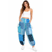 Cotton Blue Patchwork Cargo Free Style Yoga Pant R261106
