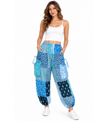 Cotton Blue Patchwork Cargo Free Style Yoga Pant R261106
