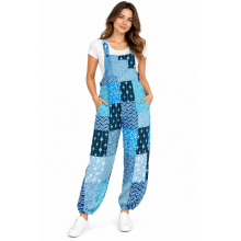Cotton Multi Purple Patchwork Elastic Strap Free Style Jumpsuit Overall R261117
