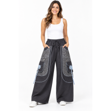 Cotton Heavy Shayma Zip Swirl Emb Pocket Black Boho Pant RB17 /14
