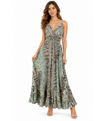 Bohemian Vintage Spaghetti Straps Coffee  Maxi Dress RSD32