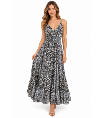 Bohemian Vintage Spaghetti Straps Brown floral   Maxi Dress RSD33
