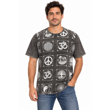 Cotton Stonewash Black Multi Spiritual Symbol T shirts S109