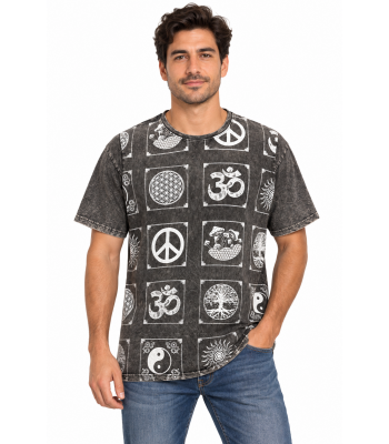 Cotton Stonewash Black Multi Spiritual Symbol T shirts S109