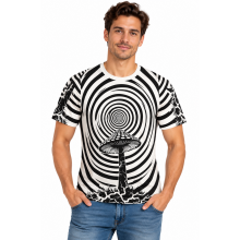 Cotton Stone Wash Swirl on King Mushroom T shirt S122 W/B