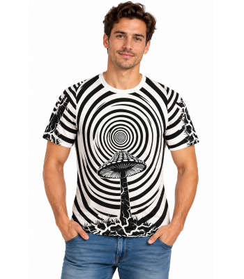 Cotton Stone Wash Swirl on King Mushroom T shirt S122 W/B