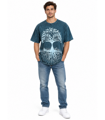 Cotton Stonewash  Half slv  Round Neck Bodhi Tree   T-shirt  S2028