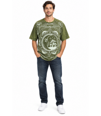 Cotton Stonewash  Half slv  Round Neck Moon Mushroom T-shirt S2029