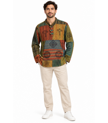 Cotton Patchwork Pocket Round Neck Three Button Summon Kurtha (SL501)