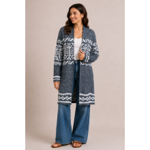 Women's Knit atzec   teal blue open front sweater cardigan KF24938