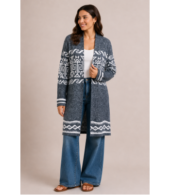 Women's Knit atzec   teal blue open front sweater cardigan KF24938