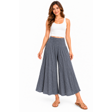 Cotton Crinkle Charcoal Gray Wide Leg Palazzo Pants  KTX261449