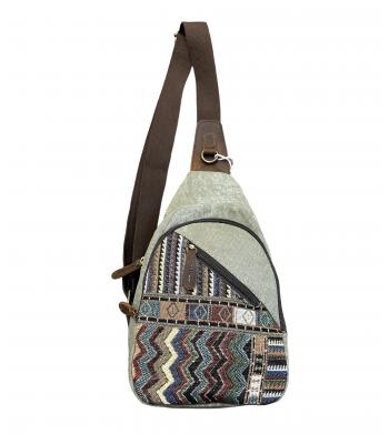 Canvas & leather Trim Crossbody Sling Bag K24888