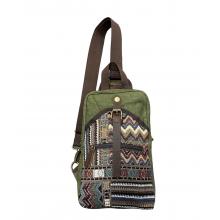 Canvas & leather Trim Crossbody Green Sling Bag K24892