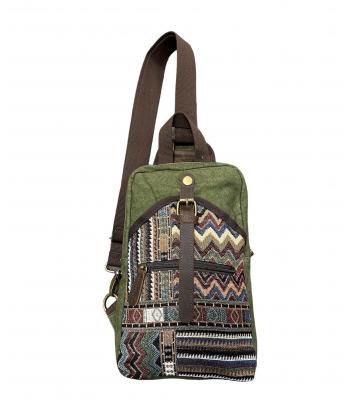 Canvas & leather Trim Crossbody Green Sling Bag K24892