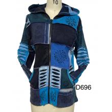 Cotton Razor Cut Block Print Denim Blue Jacket D696