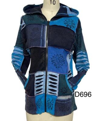 Cotton Razor Cut Block Print Denim Blue Jacket D696 