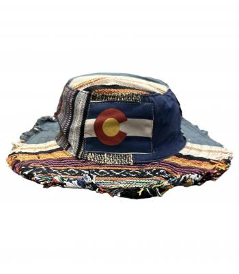 Cotton Frayed Edge  Boho Colorado Bucket Hat RIB2258