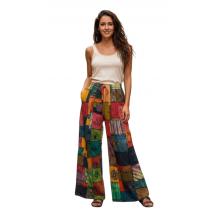 Cotton Stonewashed Patchwork Block Print Palazzo Pant KTD25695